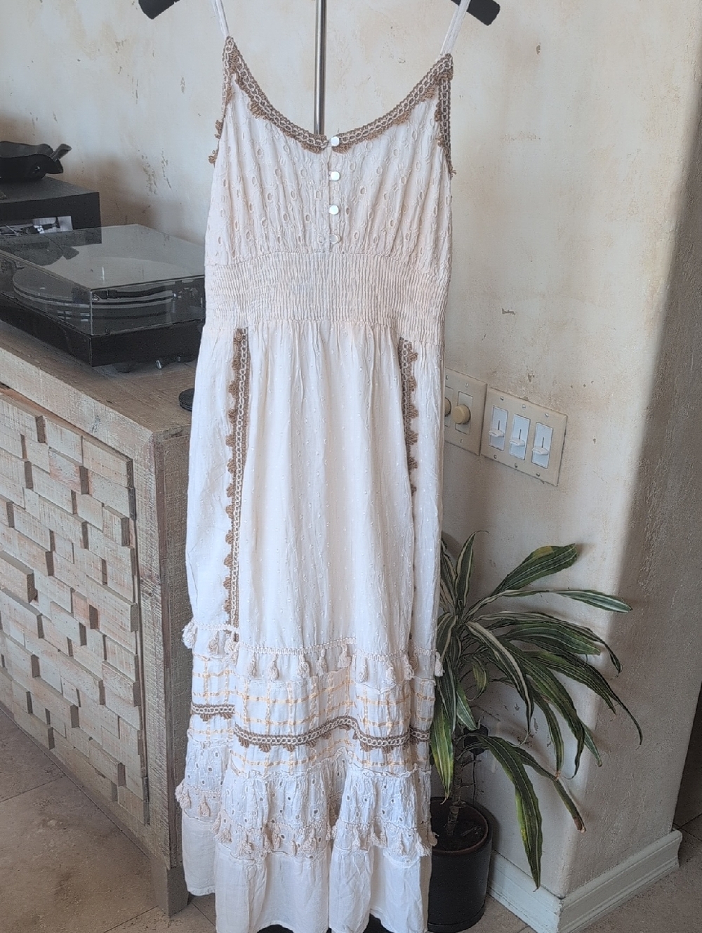Boho Lace-Trim Maxi Dress in Cream